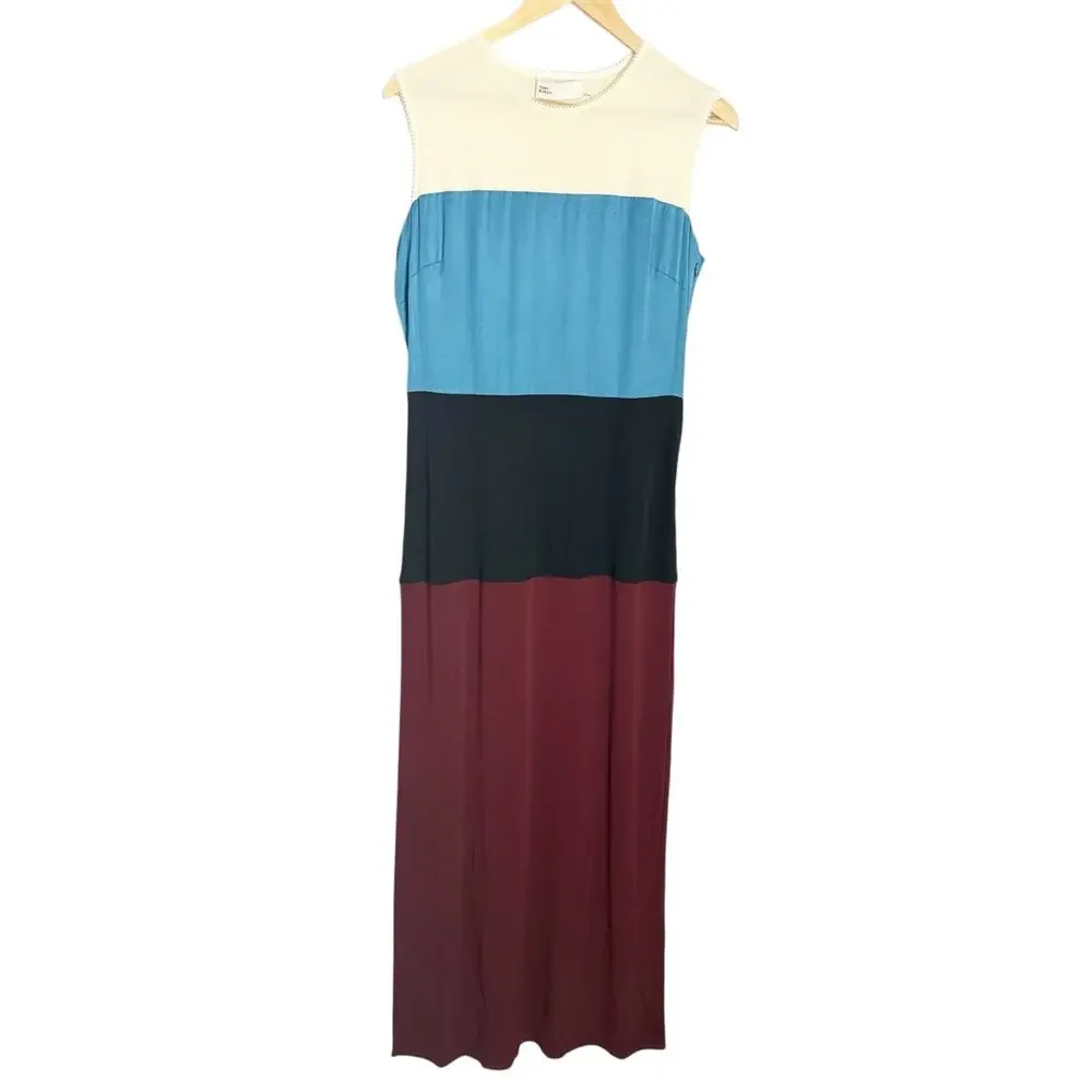 Tory Burch Colorblock Maroon Blue Sleeveless Column Midi Dress Size 8